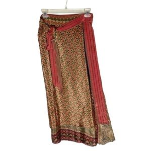 Impressions Red and Brown Floral Maxi Skirt